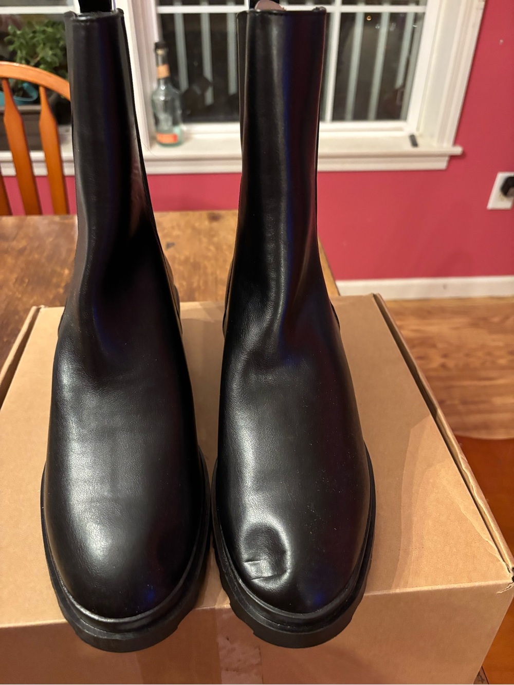 Men's Black Leather Chelsea Boots - Sleek Slip-On Design SZ 12 new in box!